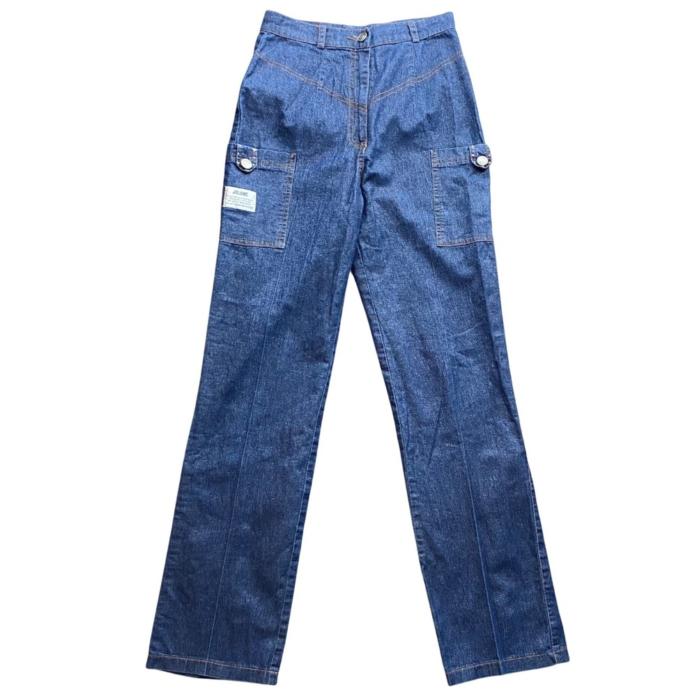 Juliang Womens High Waisted Cargo Jeans Dark‎ Wash Straight Leg Glitter Medium